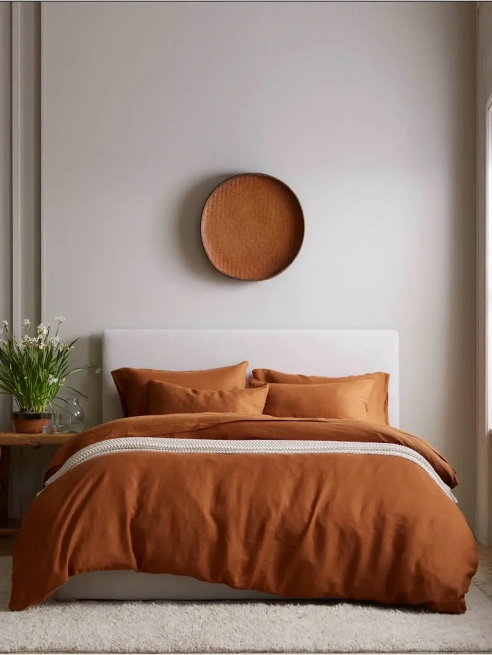 Quince European Linen Terracotta Duvet Cover Set in Queen 1218